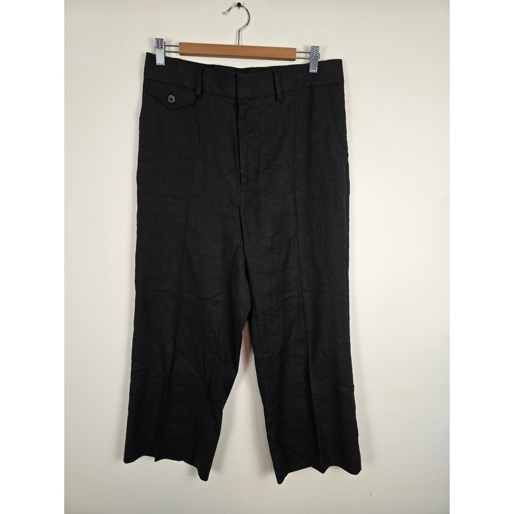 Caron Callahan Women's Linen Blend Pants Size 10 Black Minimalist‎